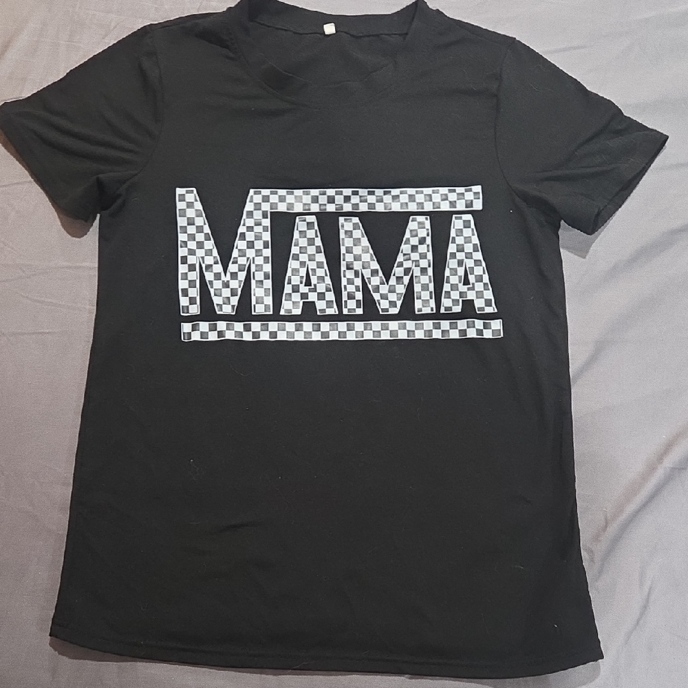 Black MAMA Graphic Tee - Checker Print